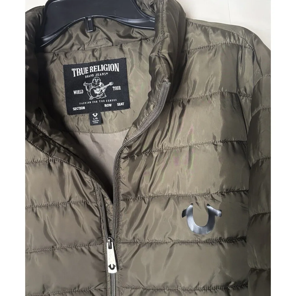 True Religion  Olive Green Puffer Lightweight Puffer Jacket Size XL
